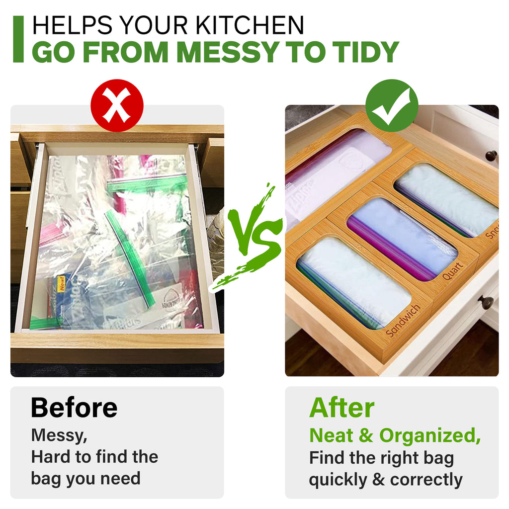 Bamboo Ziplock Bag Holder