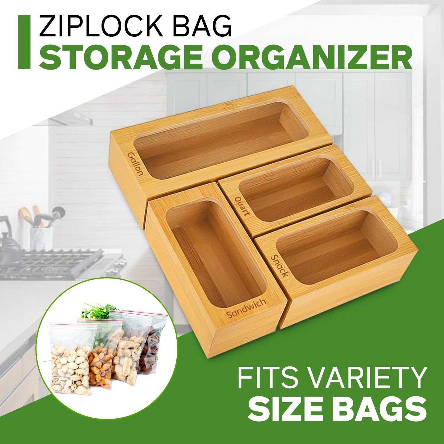 Bamboo Ziplock Bag Holder